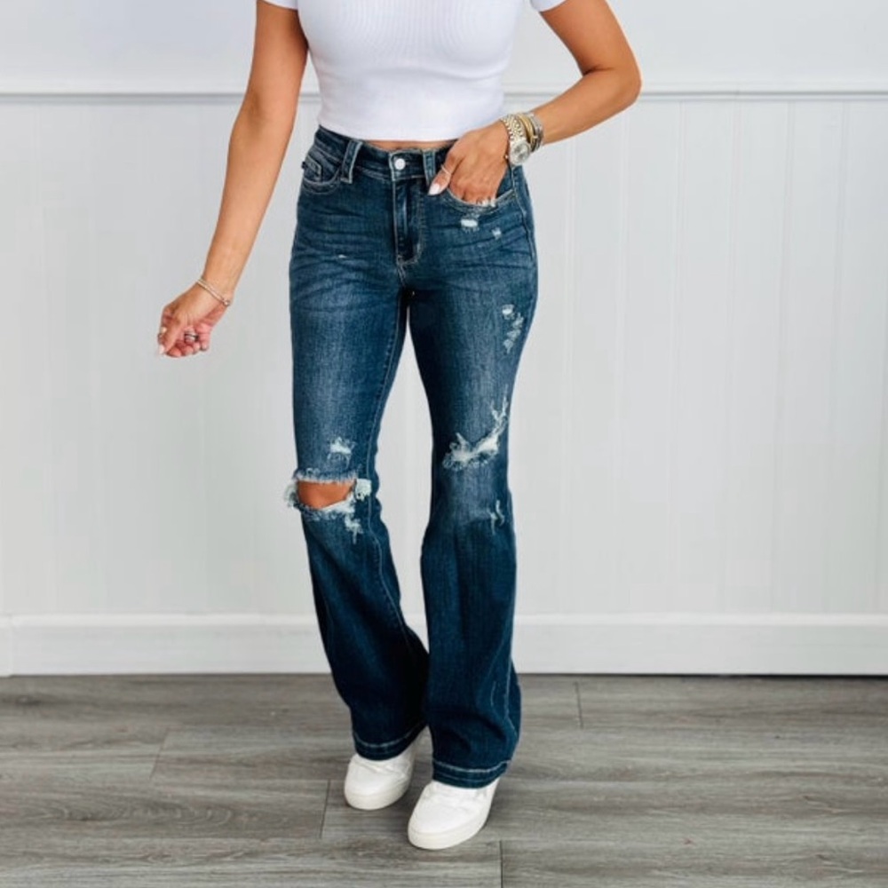 Here For You Distressed Bootcut Jeans